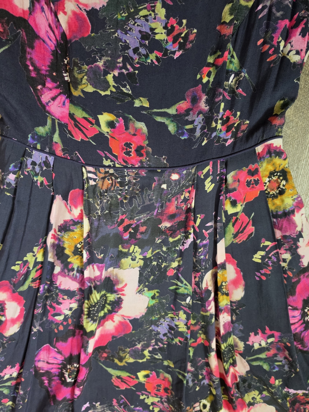 Monsoon UK Hatty Heritage Print Fit & Flare Dress Womens 4 Black & Multi Floral - Picture 8 of 14